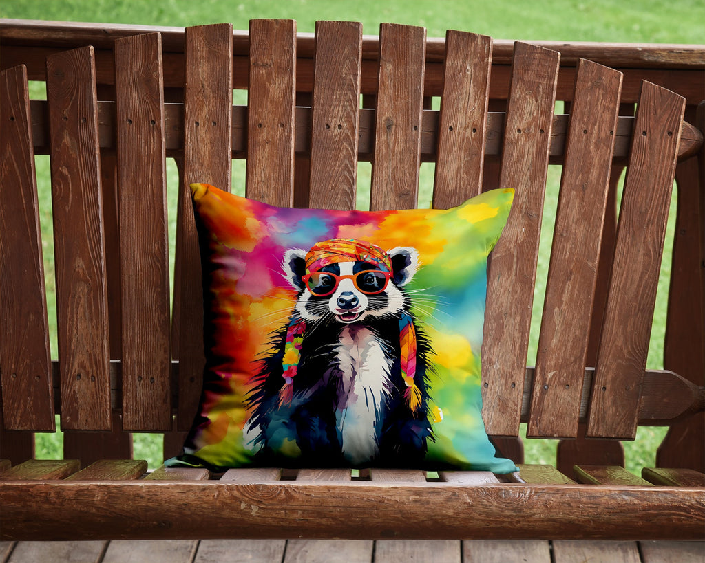 Hippie Animal Skunk Decorative Throw Pillow 14x14 Indoor Outdoor Accent Cushion, Fabric Cover with Insert for Sofa, Bed, Porch & Living Room