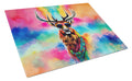 Hippie Animal Stag Deer Cutting Board Tempered Glass Kitchen Cutting Surface, Heat Resistant Chopping, Non-Slip Feet, Food Prep & Serving
