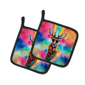 Hippie Animal Stag Deer Pot Holder Set of 2 Heat Resistant Quilted Hot Pads 7.5 x 7.5 Inch, Insulated Kitchen Trivets for Cooking & Baking
