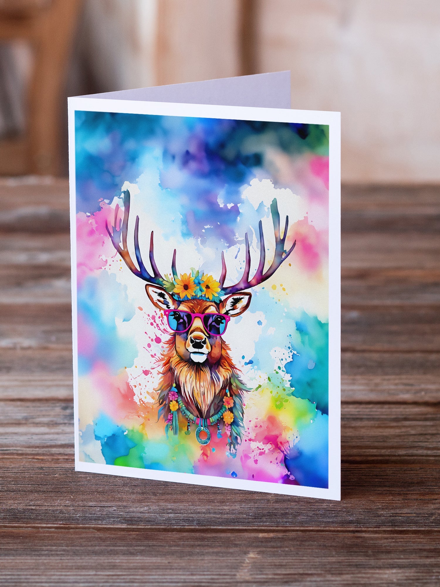 Hippie Animal Stag Deer Greeting Cards Pack of 8 Blank Cards with Envelopes Whimsical A7 Size 5x7