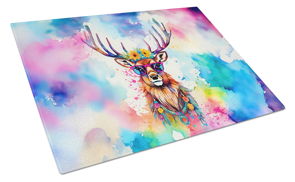 Hippie Animal Stag Deer Cutting Board Tempered Glass Kitchen Cutting Surface, Heat Resistant Chopping, Non-Slip Feet, Food Prep & Serving