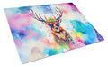 Hippie Animal Stag Deer Cutting Board Tempered Glass Kitchen Cutting Surface, Heat Resistant Chopping, Non-Slip Feet, Food Prep & Serving