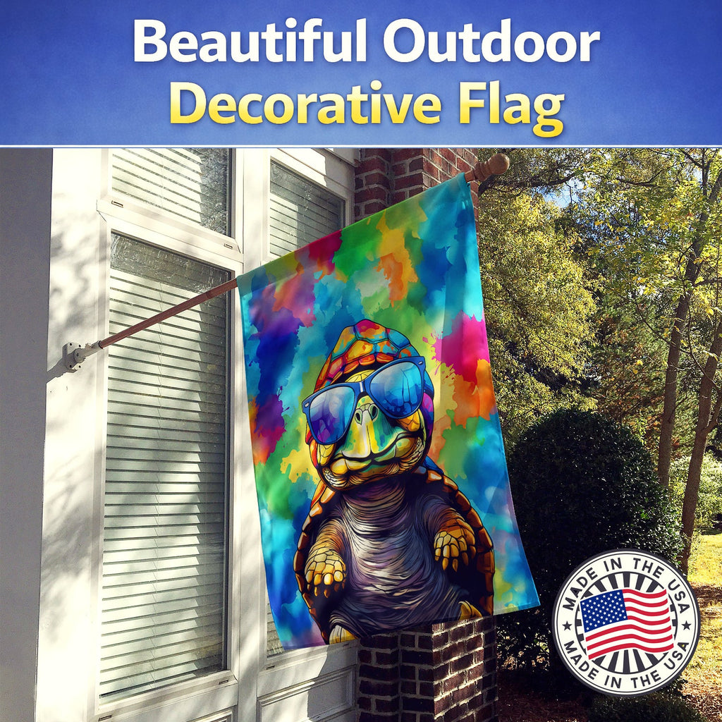 Hippie Animal Tortoise Turtle House Flag 28x40 Porch Sleeve Pole Decorative Outside Yard Banner Artwork Wall Hanging, Polyester