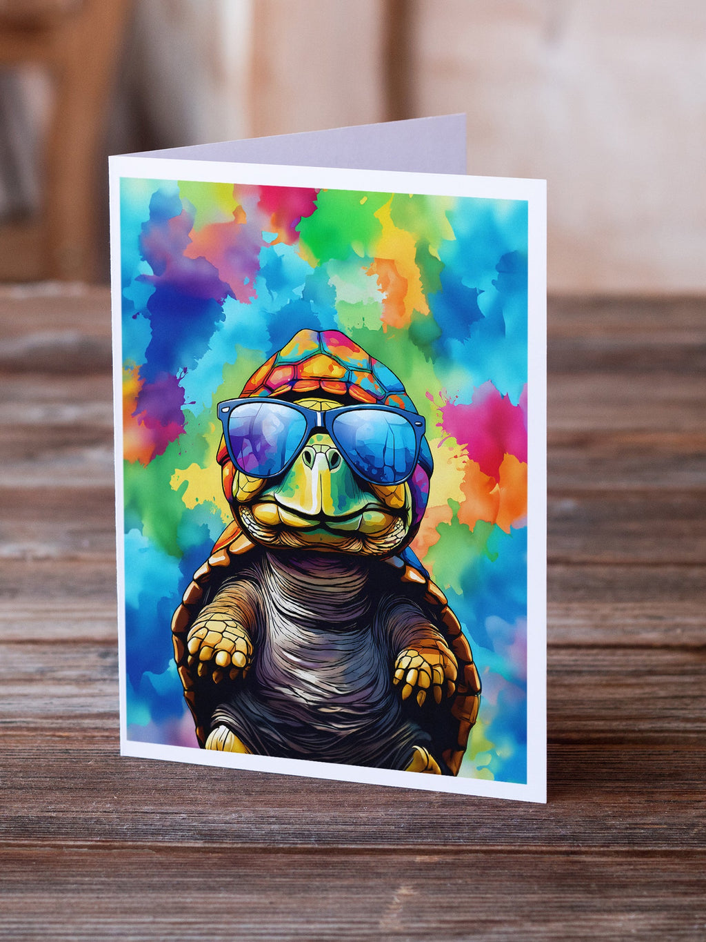 Hippie Animal Tortoise Turtle Greeting Cards Pack of 8 Blank Cards with Envelopes Whimsical A7 Size 5x7
