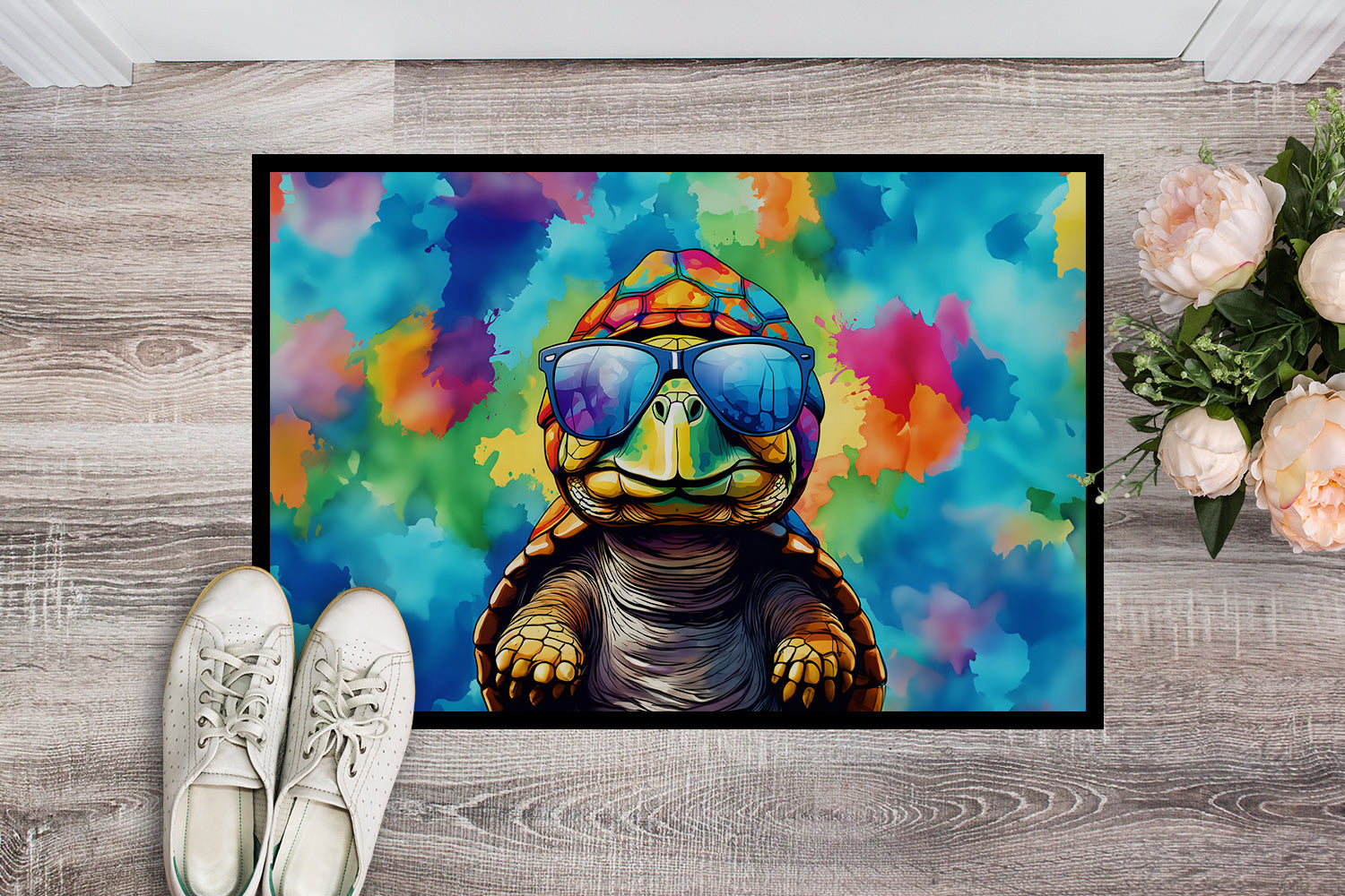 Hippie Animal Tortoise Turtle Doormat Indoor Outdoor 24H X 36W Front Door Mat Rugs for Entryway, Non Slip Washable Low Pile,