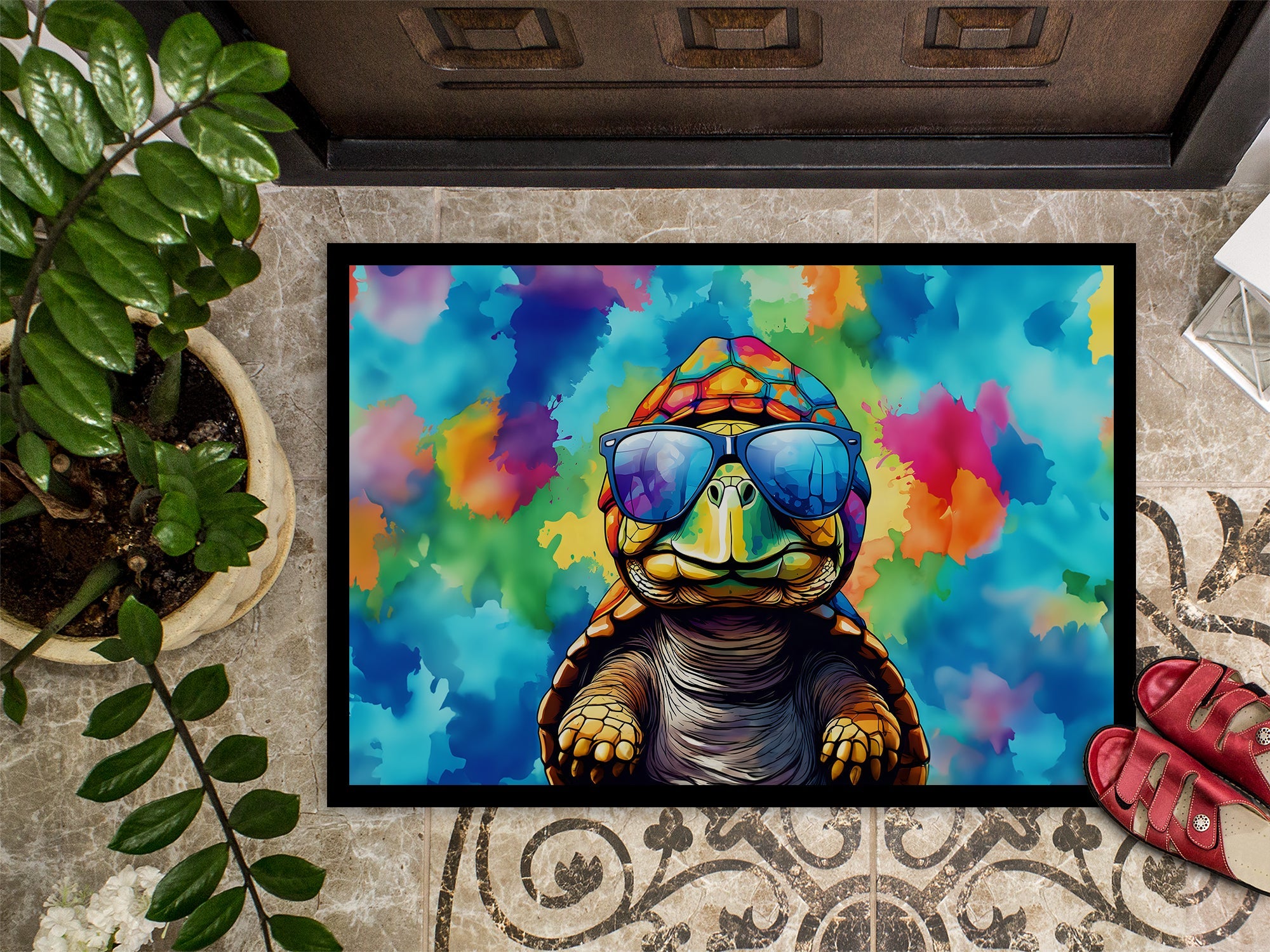 Hippie Animal Tortoise Turtle Doormat Indoor Outdoor 24H X 36W Front Door Mat Rugs for Entryway, Non Slip Washable Low Pile,