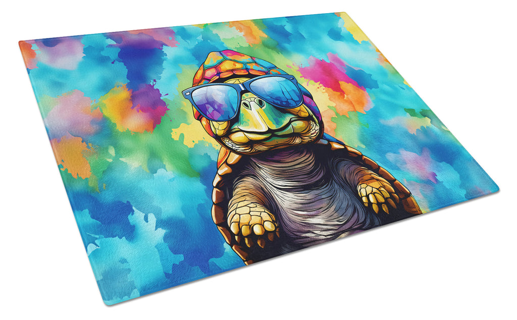 Hippie Animal Tortoise Turtle Cutting Board Tempered Glass Kitchen Cutting Surface, Heat Resistant Chopping, Non-Slip Feet, Food Prep & Serving