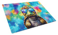 Hippie Animal Tortoise Turtle Cutting Board Tempered Glass Kitchen Cutting Surface, Heat Resistant Chopping, Non-Slip Feet, Food Prep & Serving