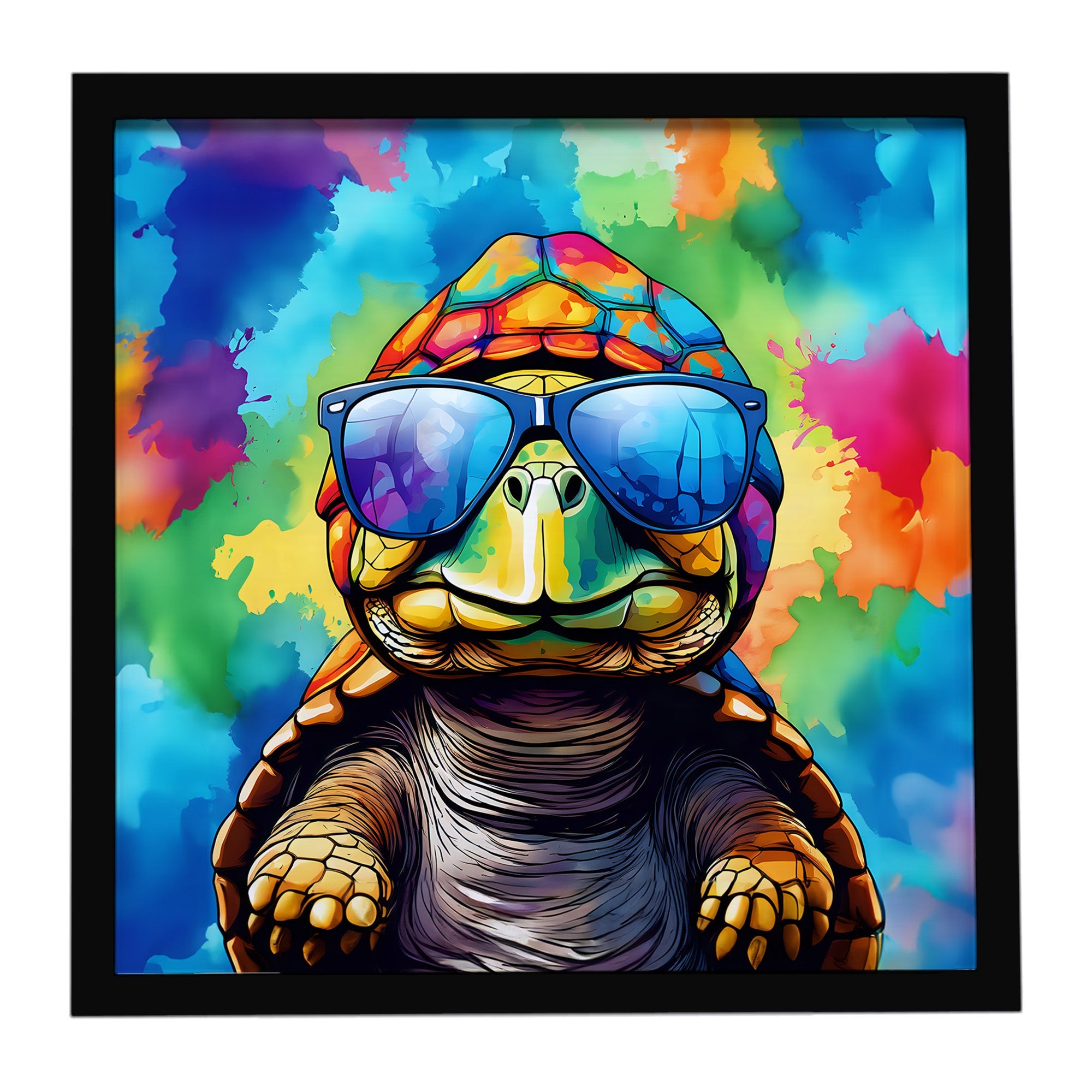 Hippie Animal Tortoise Turtle Framed Metal Print Bathroom, Kitchen, Office, Home Decor Wall Art Ready to Hang, Square, 8X8