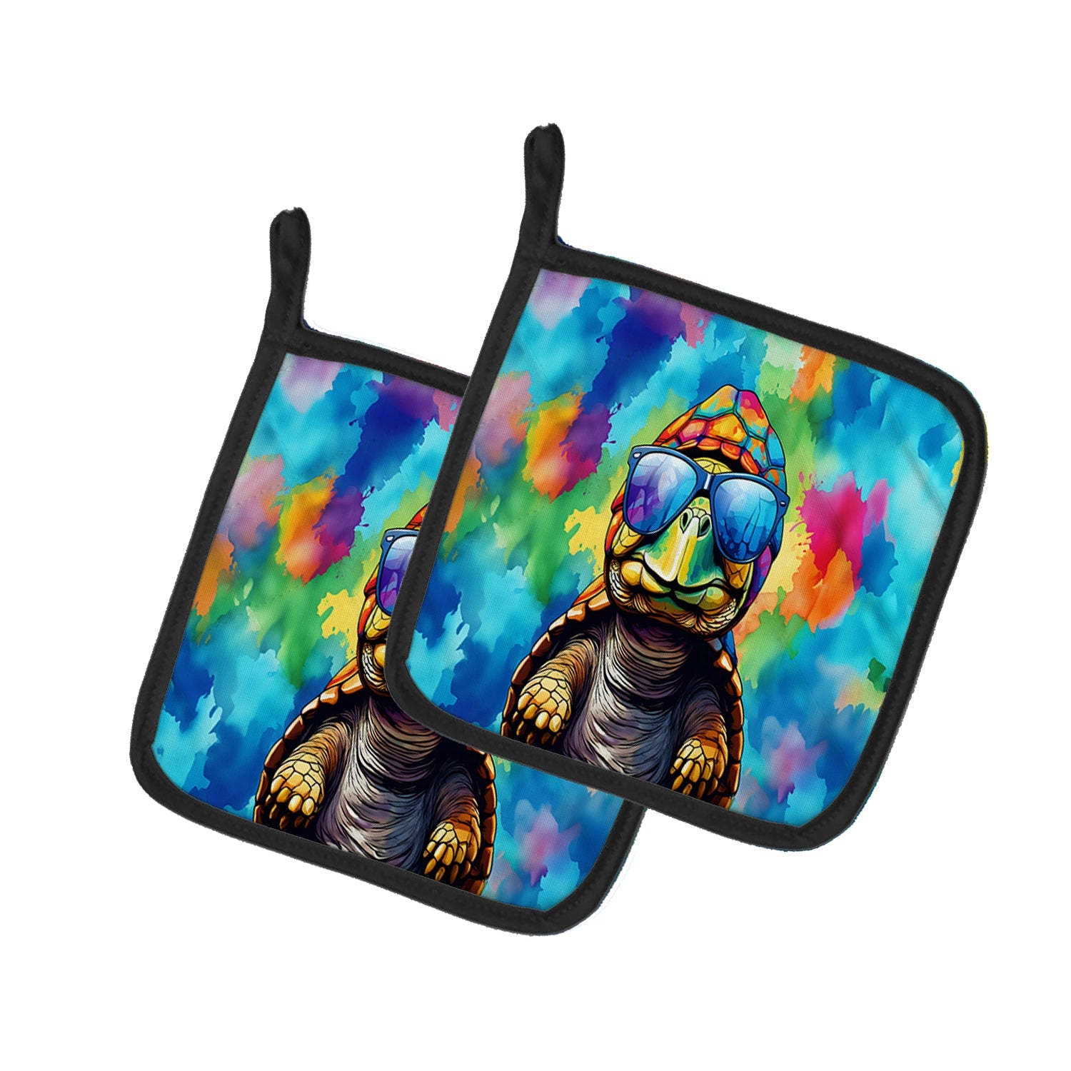 Hippie Animal Tortoise Turtle Pot Holder Set of 2 Heat Resistant Quilted Hot Pads 7.5 x 7.5 Inch, Insulated Kitchen Trivets for Cooking & Baking
