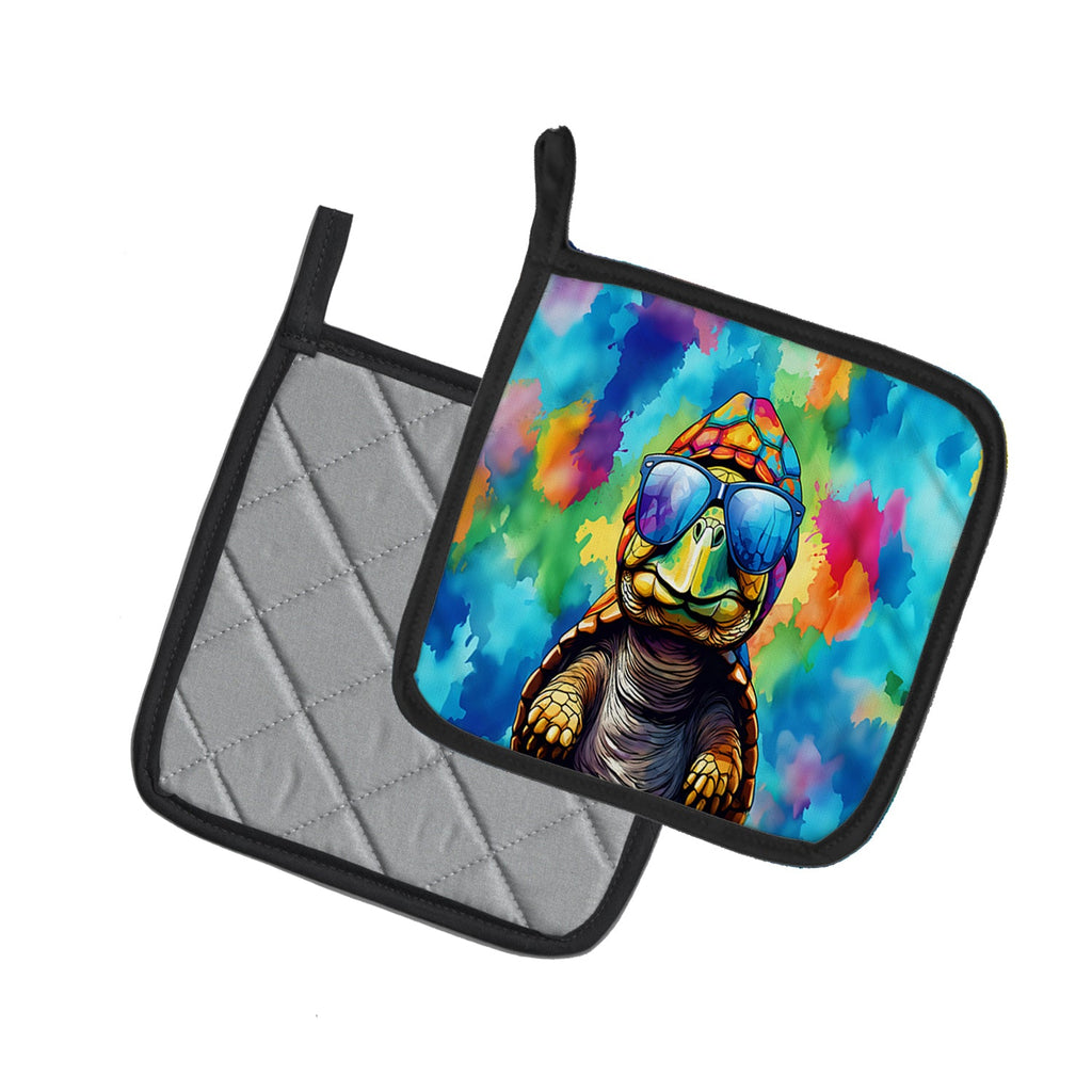 Hippie Animal Tortoise Turtle Pot Holder Set of 2 Heat Resistant Quilted Hot Pads 7.5 x 7.5 Inch, Insulated Kitchen Trivets for Cooking & Baking