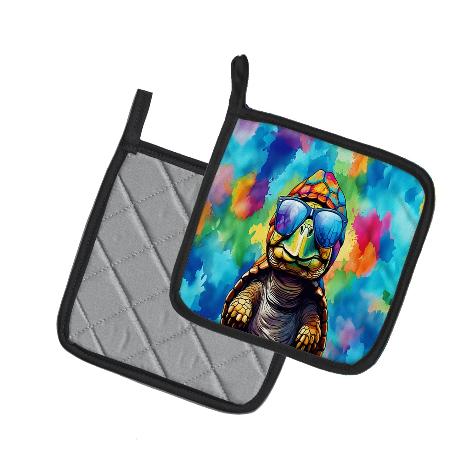 Hippie Animal Tortoise Turtle Pot Holder Set of 2 Heat Resistant Quilted Hot Pads 7.5 x 7.5 Inch, Insulated Kitchen Trivets for Cooking & Baking