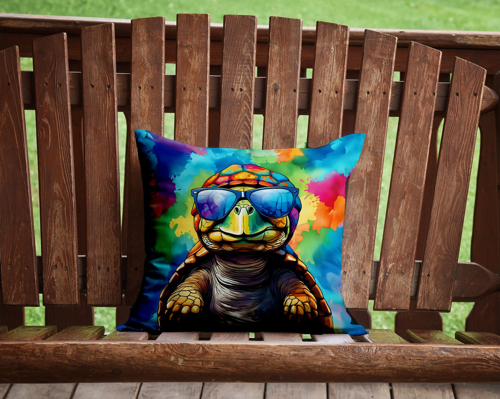 Hippie Animal Tortoise Turtle Decorative Throw Pillow 14x14 Indoor Outdoor Accent Cushion, Fabric Cover with Insert for Sofa, Bed, Porch & Living Room