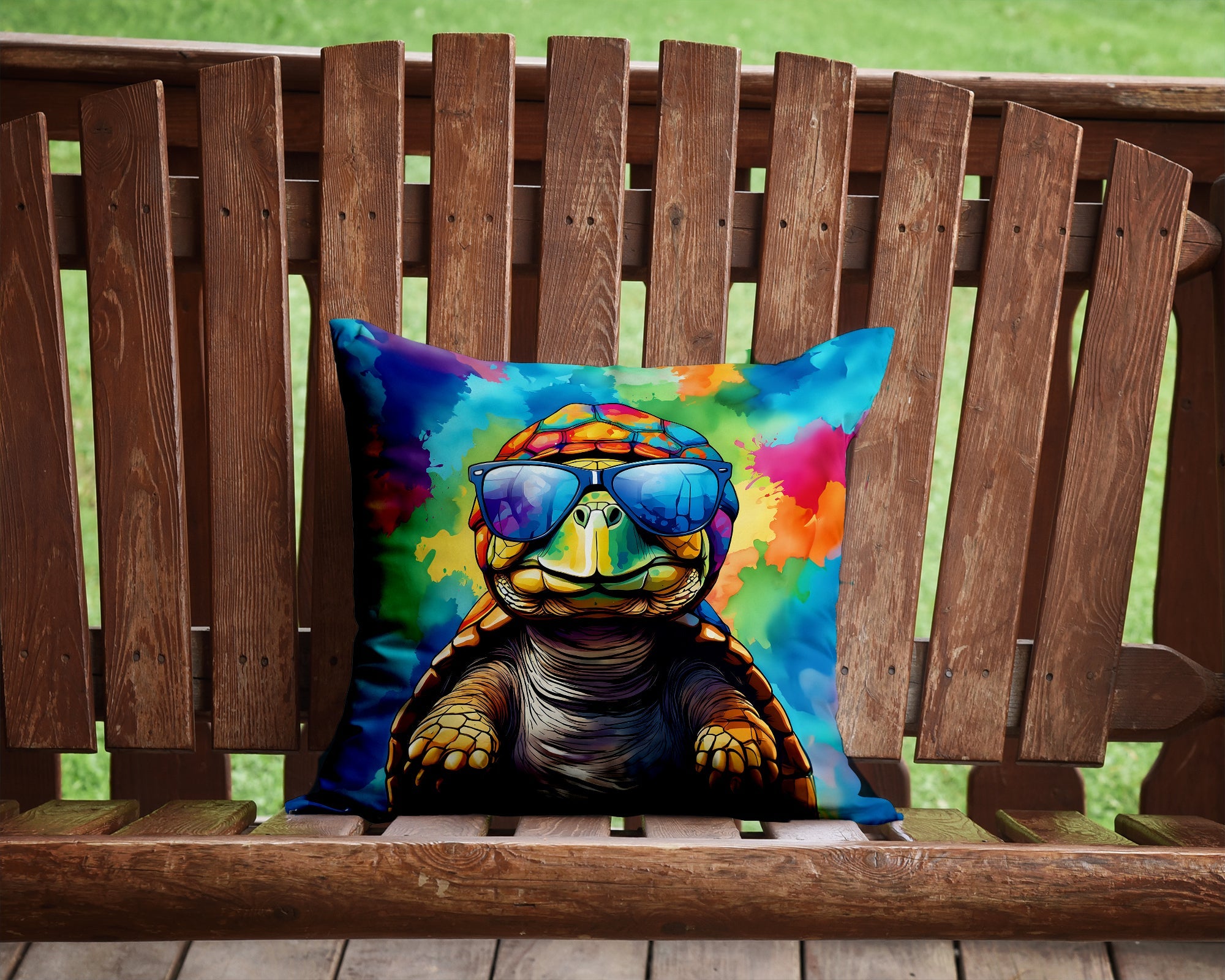 Hippie Animal Tortoise Turtle Decorative Throw Pillow 14x14 Indoor Outdoor Accent Cushion, Fabric Cover with Insert for Sofa, Bed, Porch & Living Room