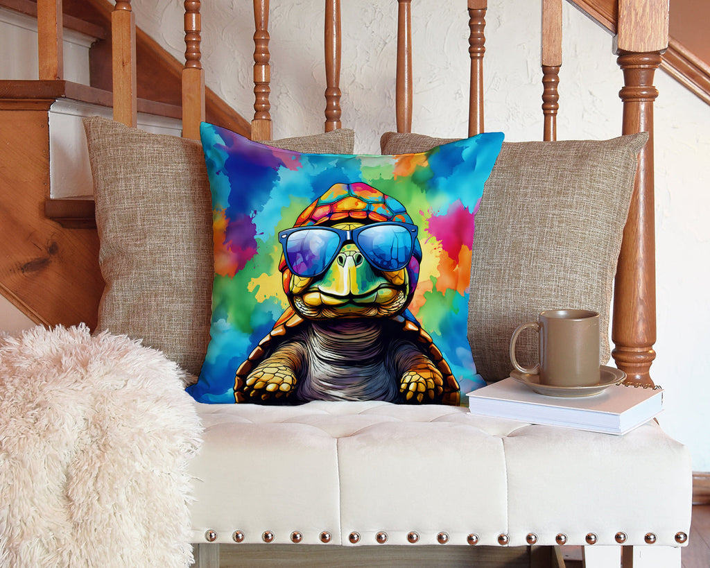 Hippie Animal Tortoise Turtle Decorative Throw Pillow 14x14 Indoor Outdoor Accent Cushion, Fabric Cover with Insert for Sofa, Bed, Porch & Living Room