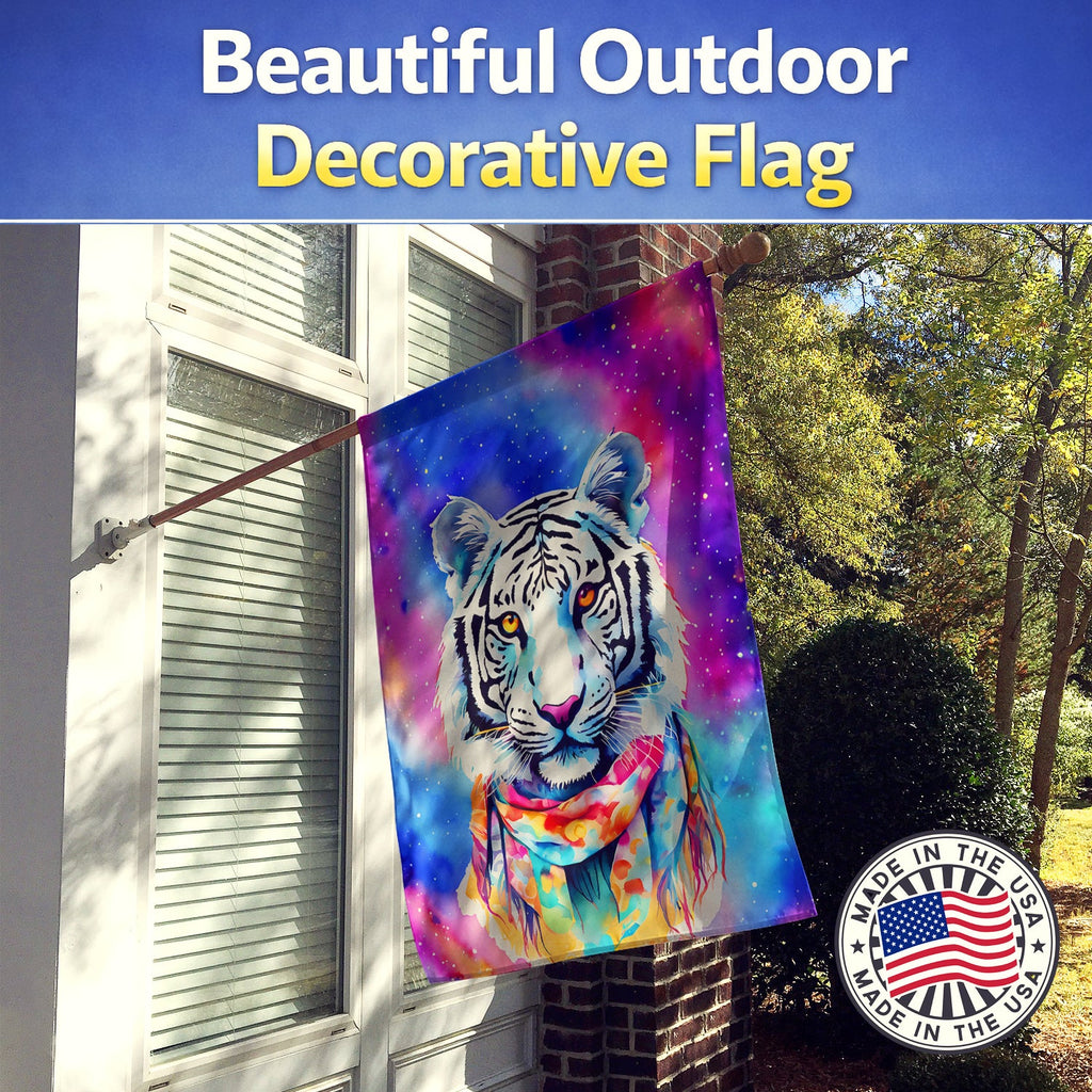 Hippie Animal White Tiger House Flag 28x40 Porch Sleeve Pole Decorative Outside Yard Banner Artwork Wall Hanging, Polyester