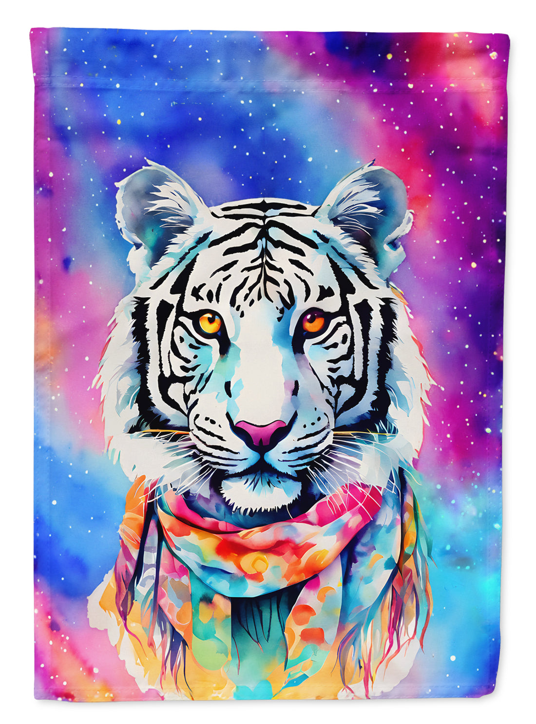 Hippie Animal White Tiger House Flag 28x40 Porch Sleeve Pole Decorative Outside Yard Banner Artwork Wall Hanging, Polyester