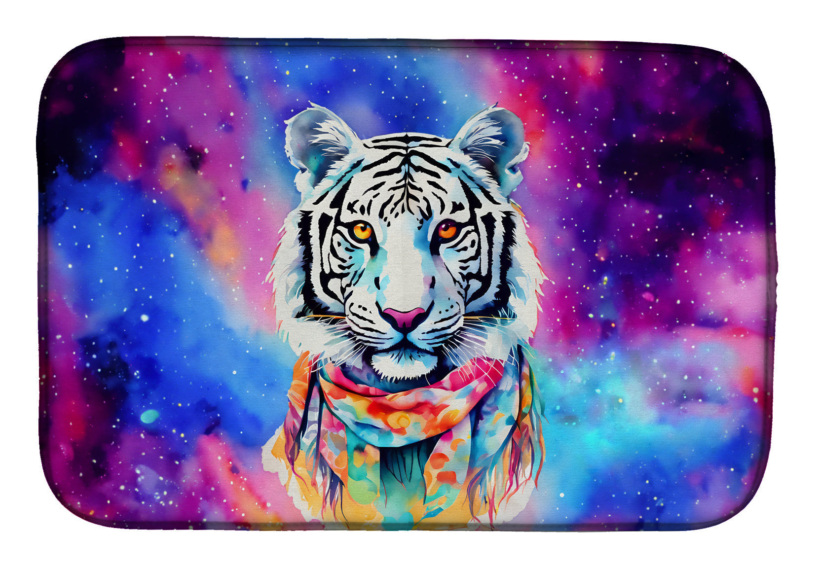 Hippie Animal White Tiger Dish Drying Mat Absorbent Dish Drying Mat Pad for Kitchen Counter Dish Drainer Mat for Countertop, 14 x 21", Multicolor