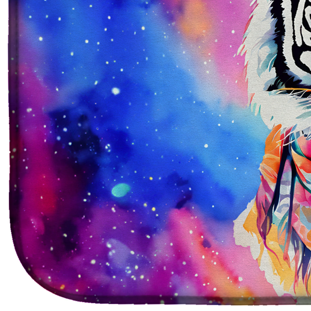 Hippie Animal White Tiger Dish Drying Mat Absorbent Dish Drying Mat Pad for Kitchen Counter Dish Drainer Mat for Countertop, 14 x 21", Multicolor