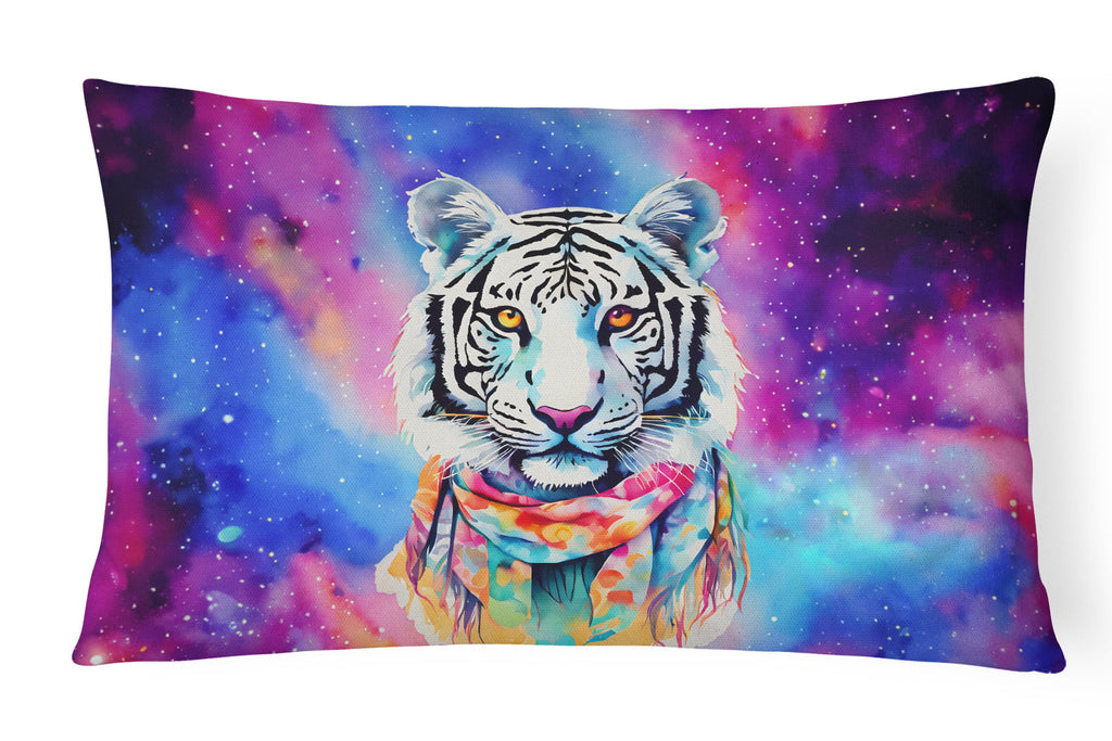 Hippie Animal White Tiger Decorative Throw Pillow 12x16 Indoor Outdoor Accent Cushion, Fabric Cover with Insert for Sofa, Bed, Porch & Living Room