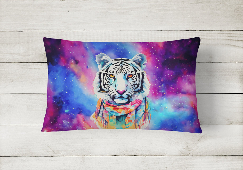 Hippie Animal White Tiger Decorative Throw Pillow 12x16 Indoor Outdoor Accent Cushion, Fabric Cover with Insert for Sofa, Bed, Porch & Living Room