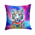 Hippie Animal White Tiger Decorative Throw Pillow 18x18 Indoor Outdoor Accent Cushion, Fabric Cover with Insert for Sofa, Bed, Porch & Living Room