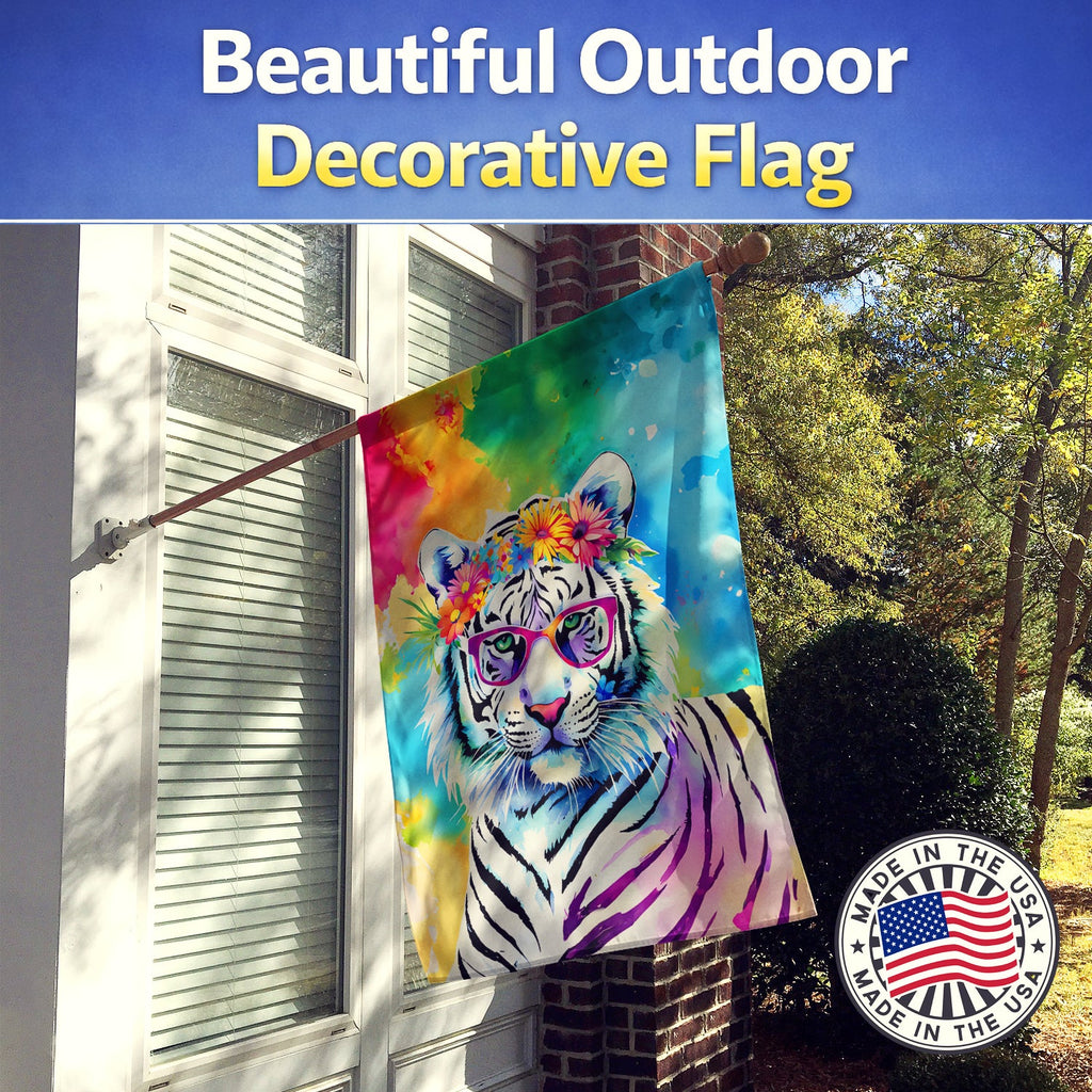 Hippie Animal White Tiger House Flag 28x40 Porch Sleeve Pole Decorative Outside Yard Banner Artwork Wall Hanging, Polyester
