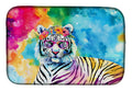 Hippie Animal White Tiger Dish Drying Mat Absorbent Dish Drying Mat Pad for Kitchen Counter Dish Drainer Mat for Countertop, 14 x 21", Multicolor