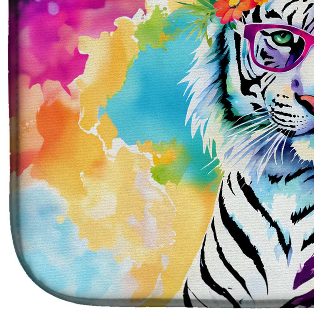 Hippie Animal White Tiger Dish Drying Mat Absorbent Dish Drying Mat Pad for Kitchen Counter Dish Drainer Mat for Countertop, 14 x 21", Multicolor