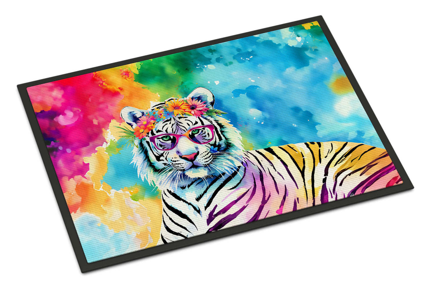 Hippie Animal White Tiger Doormat Indoor Outdoor 24H X 36W Front Door Mat Rugs for Entryway, Non Slip Washable Low Pile,
