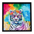 Hippie Animal White Tiger Framed Metal Print Bathroom, Kitchen, Office, Home Decor Wall Art Ready to Hang, Square, 8X8