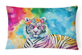 Hippie Animal White Tiger Decorative Throw Pillow 12x16 Indoor Outdoor Accent Cushion, Fabric Cover with Insert for Sofa, Bed, Porch & Living Room