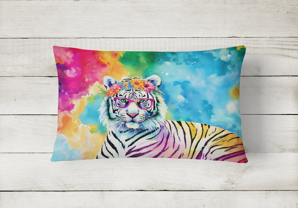 Hippie Animal White Tiger Decorative Throw Pillow 12x16 Indoor Outdoor Accent Cushion, Fabric Cover with Insert for Sofa, Bed, Porch & Living Room