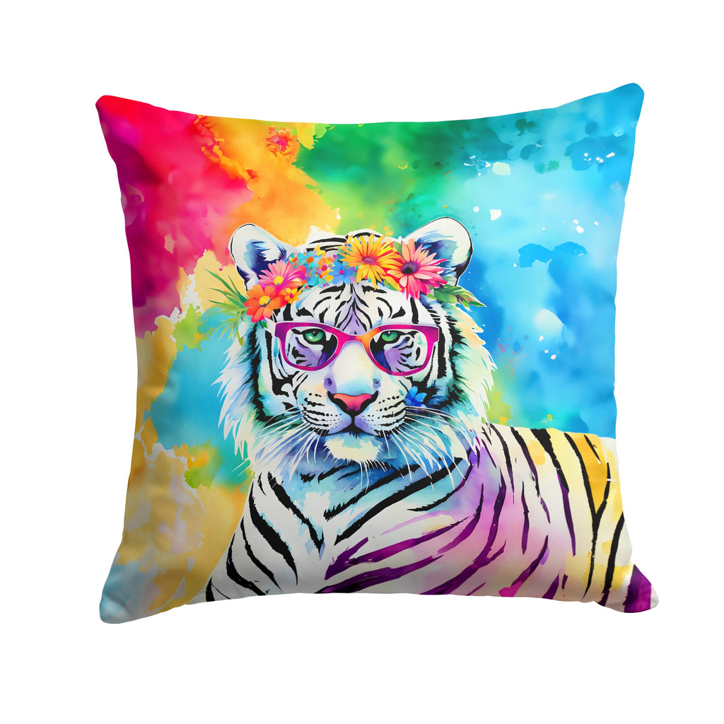Hippie Animal White Tiger Decorative Throw Pillow 18x18 Indoor Outdoor Accent Cushion, Fabric Cover with Insert for Sofa, Bed, Porch & Living Room