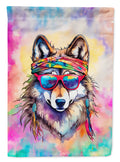 Hippie Animal Wolf House Flag 28x40 Porch Sleeve Pole Decorative Outside Yard Banner Artwork Wall Hanging, Polyester