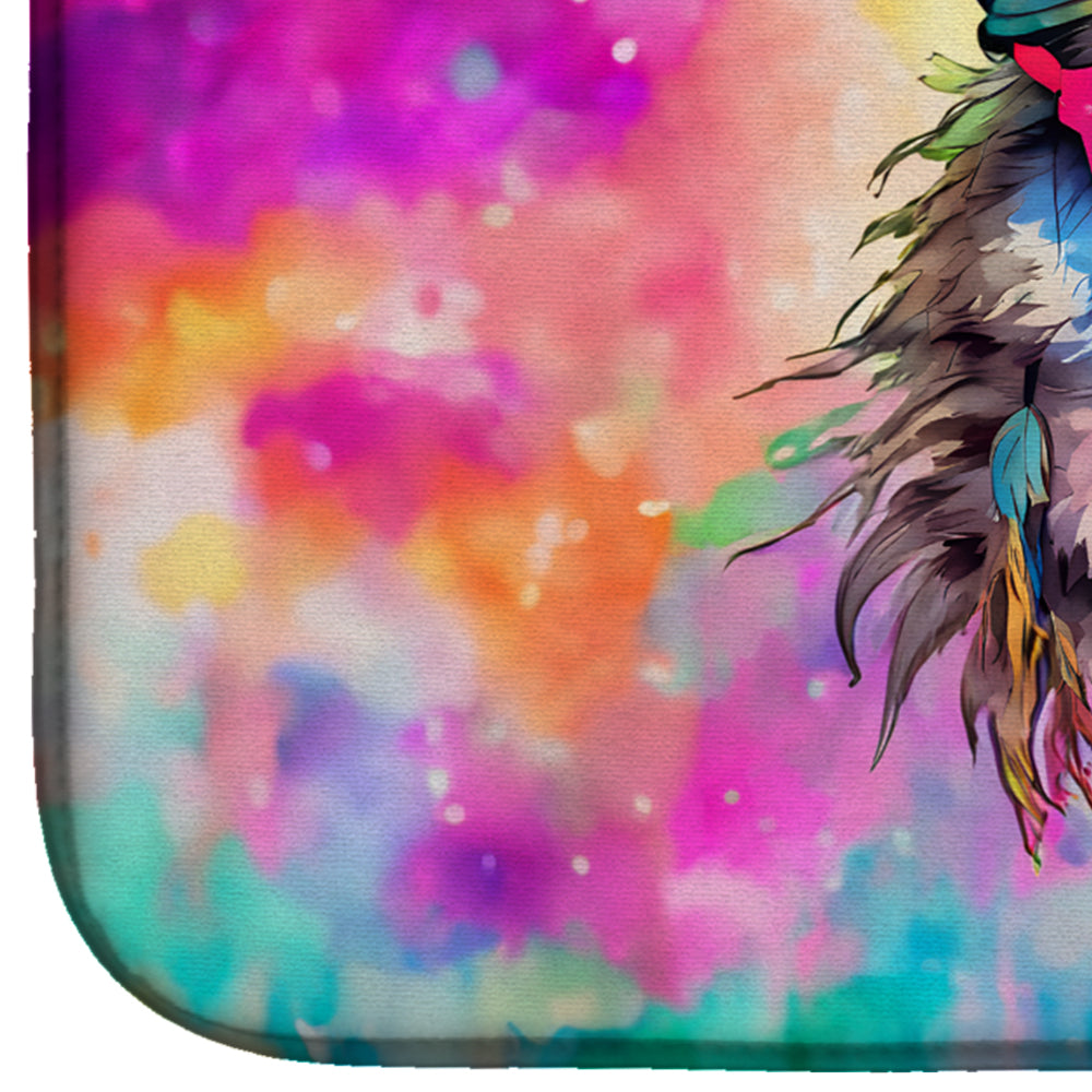 Hippie Animal Wolf Dish Drying Mat Absorbent Dish Drying Mat Pad for Kitchen Counter Dish Drainer Mat for Countertop, 14 x 21", Multicolor