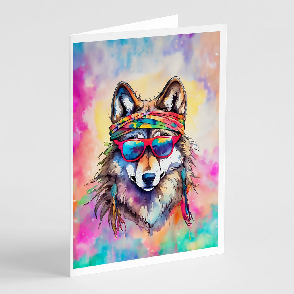 Hippie Animal Wolf Greeting Cards Pack of 8 Blank Cards with Envelopes Whimsical A7 Size 5x7
