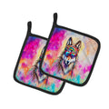 Hippie Animal Wolf Pot Holder Set of 2 Heat Resistant Quilted Hot Pads 7.5 x 7.5 Inch, Insulated Kitchen Trivets for Cooking & Baking