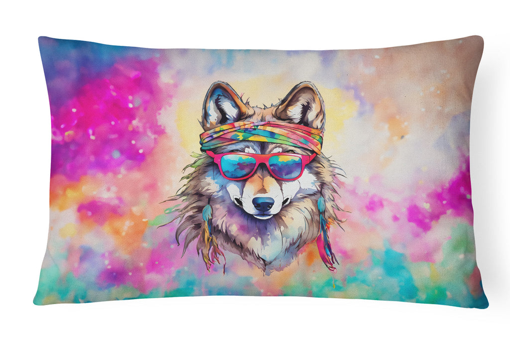 Hippie Animal Wolf Decorative Throw Pillow 12x16 Indoor Outdoor Accent Cushion, Fabric Cover with Insert for Sofa, Bed, Porch & Living Room