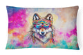 Hippie Animal Wolf Decorative Throw Pillow 12x16 Indoor Outdoor Accent Cushion, Fabric Cover with Insert for Sofa, Bed, Porch & Living Room