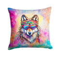 Hippie Animal Wolf Decorative Throw Pillow 14x14 Indoor Outdoor Accent Cushion, Fabric Cover with Insert for Sofa, Bed, Porch & Living Room