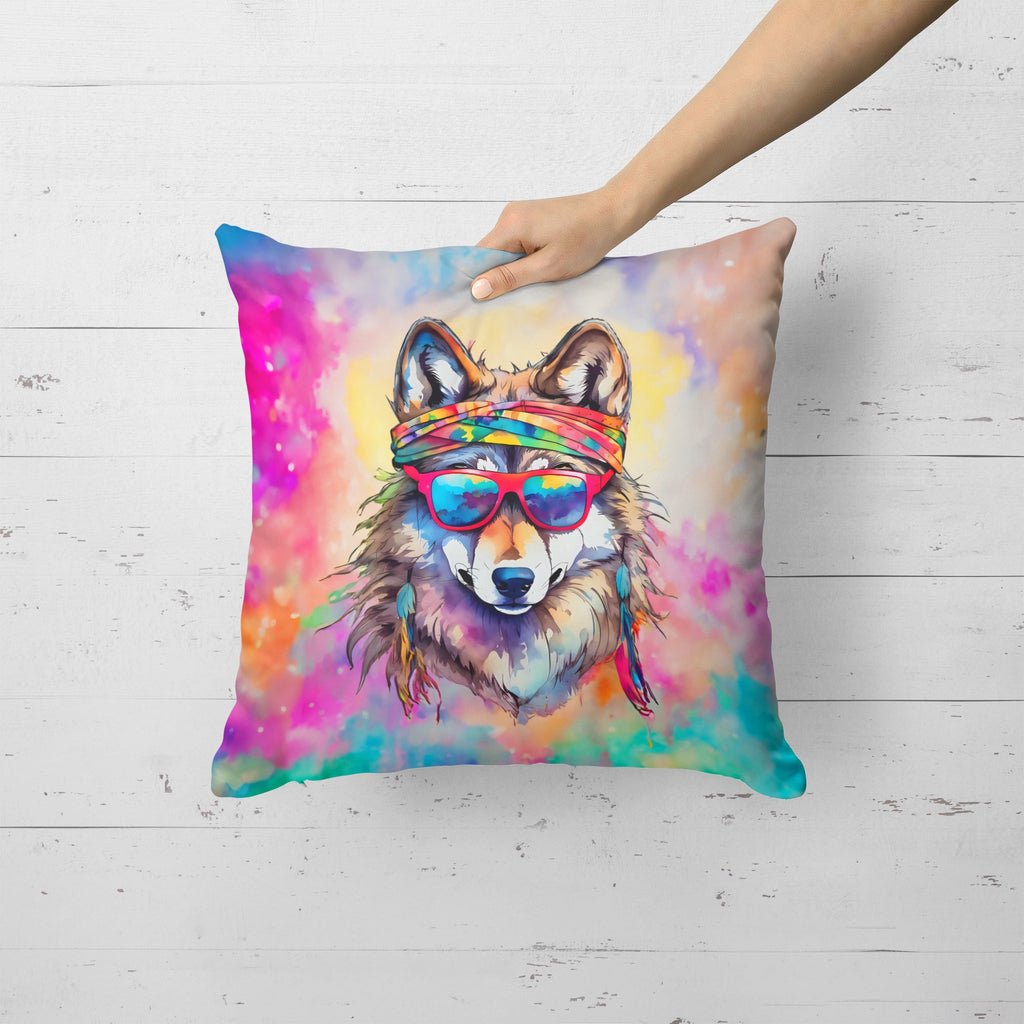 Hippie Animal Wolf Decorative Throw Pillow 18x18 Indoor Outdoor Accent Cushion, Fabric Cover with Insert for Sofa, Bed, Porch & Living Room