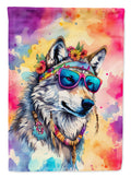 Hippie Animal Wolf House Flag 28x40 Porch Sleeve Pole Decorative Outside Yard Banner Artwork Wall Hanging, Polyester