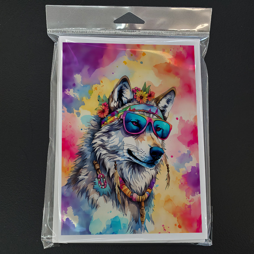 Hippie Animal Wolf Greeting Cards Pack of 8 Blank Cards with Envelopes Whimsical A7 Size 5x7
