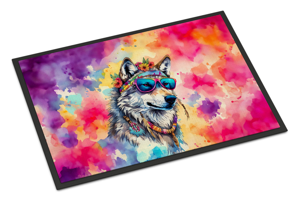 Hippie Animal Wolf Doormat Indoor Outdoor 24H X 36W Front Door Mat Rugs for Entryway, Non Slip Washable Low Pile,