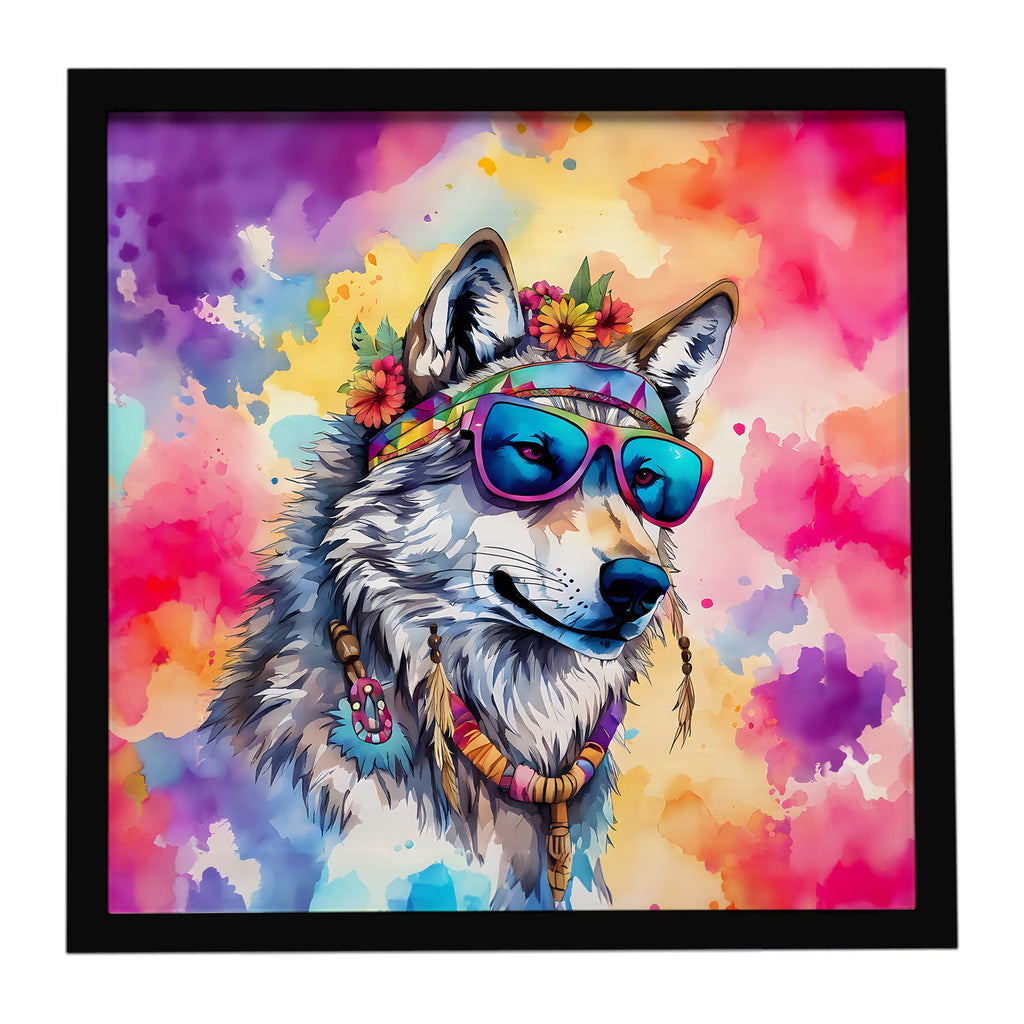 Hippie Animal Wolf Framed Metal Print Bathroom, Kitchen, Office, Home Decor Wall Art Ready to Hang, Square, 8X8