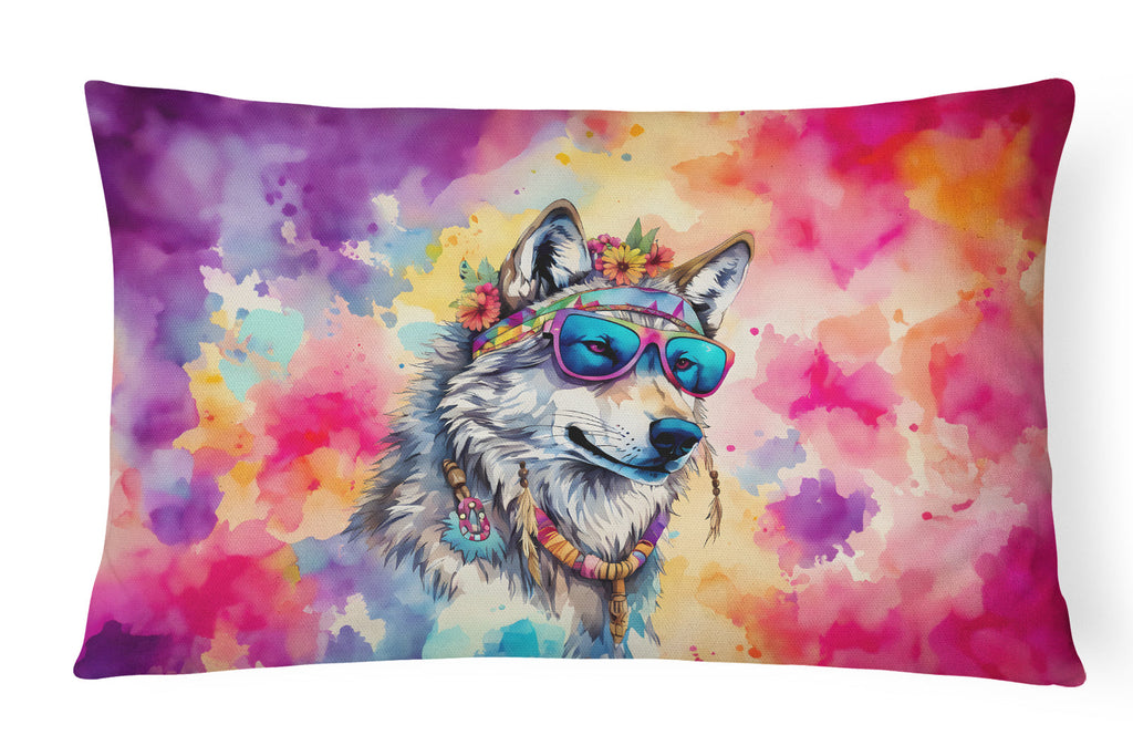 Hippie Animal Wolf Decorative Throw Pillow 12x16 Indoor Outdoor Accent Cushion, Fabric Cover with Insert for Sofa, Bed, Porch & Living Room