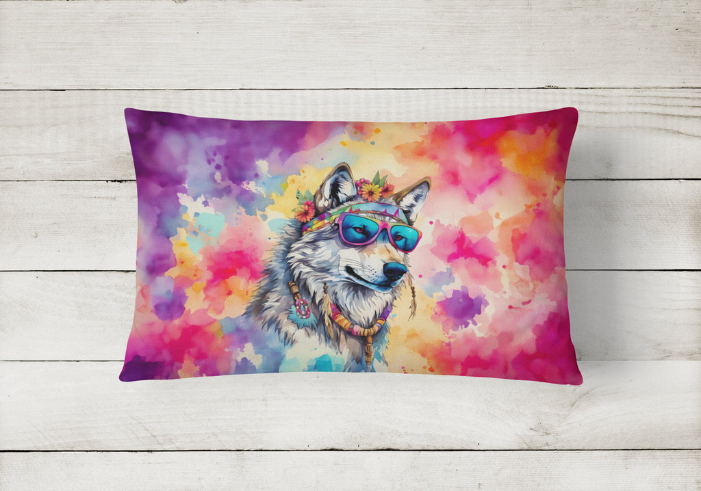 Hippie Animal Wolf Decorative Throw Pillow 12x16 Indoor Outdoor Accent Cushion, Fabric Cover with Insert for Sofa, Bed, Porch & Living Room