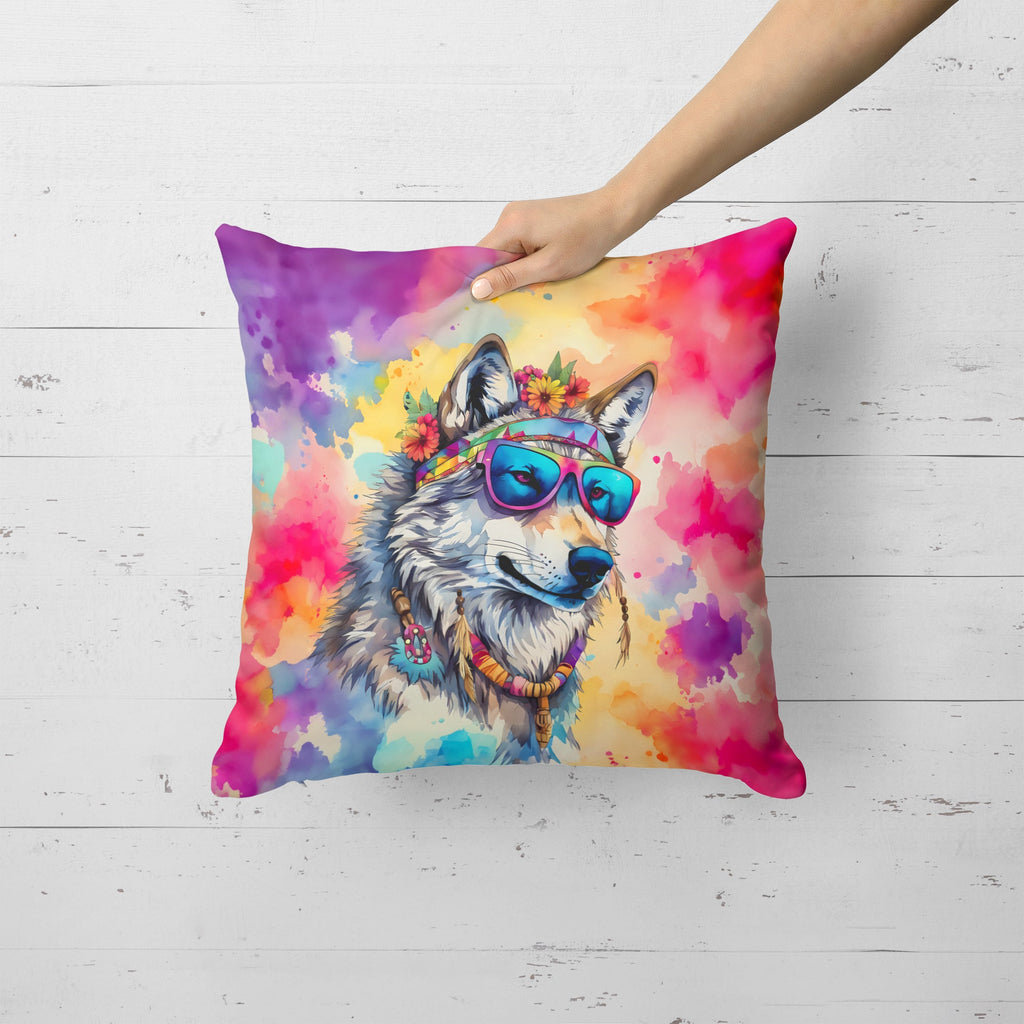Hippie Animal Wolf Decorative Throw Pillow 18x18 Indoor Outdoor Accent Cushion, Fabric Cover with Insert for Sofa, Bed, Porch & Living Room