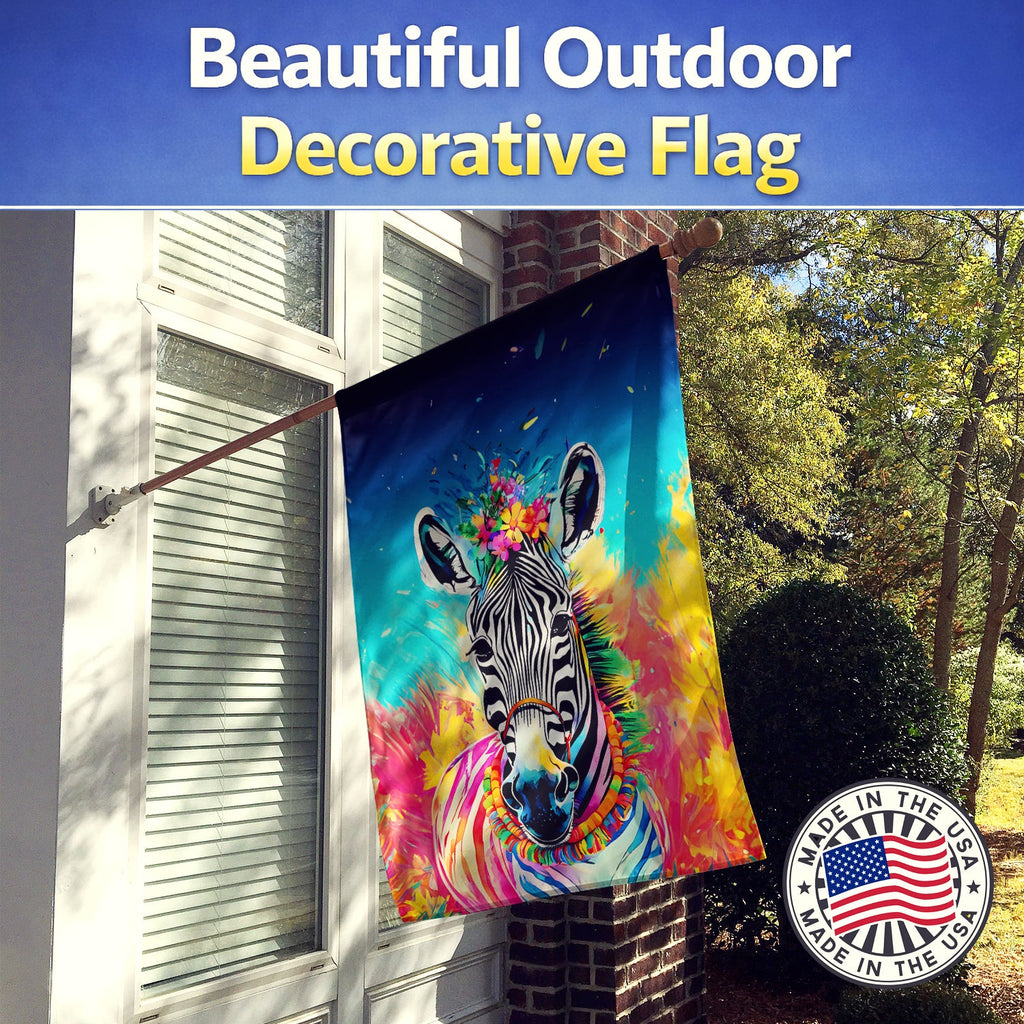 Hippie Animal Zebra House Flag 28x40 Porch Sleeve Pole Decorative Outside Yard Banner Artwork Wall Hanging, Polyester